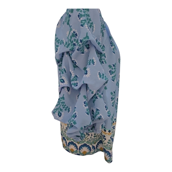 CeCe Blue and Green Patterned Off-Shoulder Blouse - Picture 2 of 6